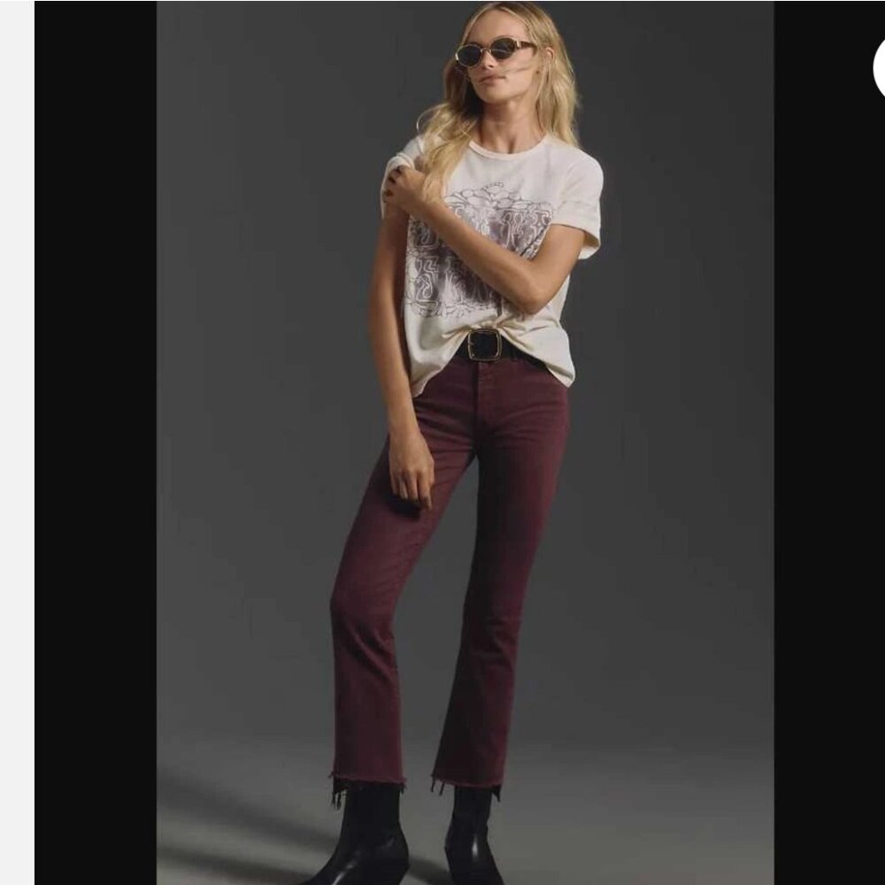 MOTHER Denim The Insider Crop Step Frey Jeans Mauve Wine Size 27 NEW NWT